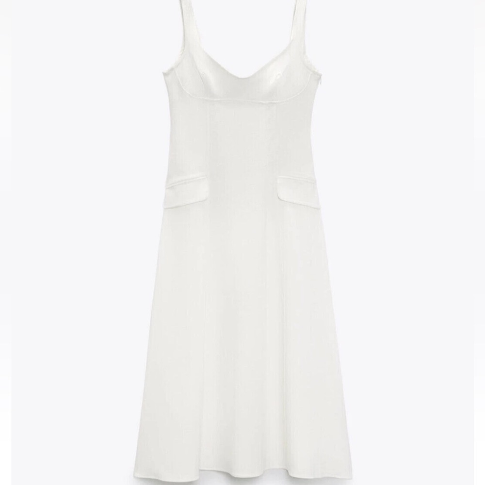 NWT Zara Woman's Textured Dress Off-White - Picture 7 of 10